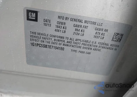 2014 Chevrolet Cruze 1Lt Auto z USA, uszkodzony, nr VIN 1G1PC5SB7E7194180